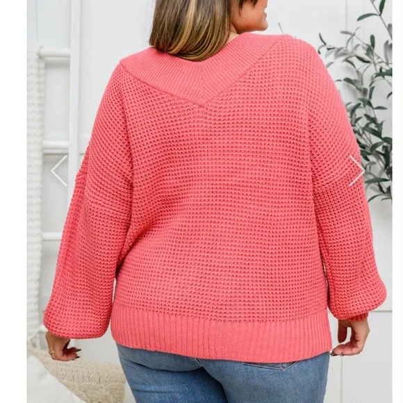 Zenana Outfitters Raspberry V-Neck Sweater - Picture 2 of 8